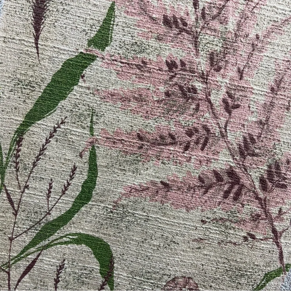 Vintage l 40s Novelty Sea Ocean Fauna Fern Frond Floral Barkcloth Curtain Panel